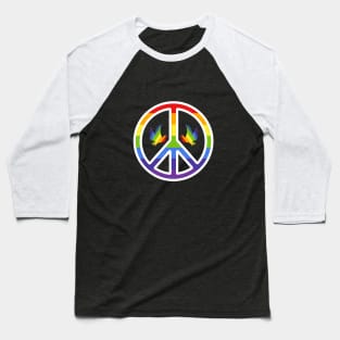 Rainbow Peace Symbol with Rainbow Doves Baseball T-Shirt